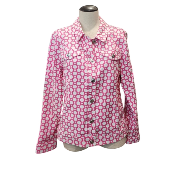 Christopher & Banks Jackets & Blazers - Christopher & Banks Pink and White Notched Collar Jean Jacket